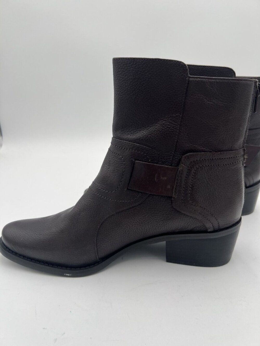 Nine West Sylvia Ankle Boots Brown Pebbled Leather Buckle Block Heel Size 9 NWOB - Picture 5 of 14